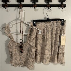 Paper Crane Cream and Black Leaf Print Skirt Set